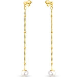 Boucles D'oreilles Plaqué Or Pendant 60mm Perle Culture 6mm
