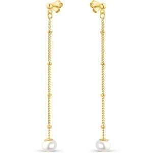 Boucles D'oreilles Plaqué Or Pendant 60mm Perle Culture 6mm