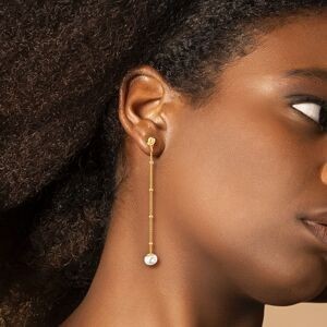 Boucles D'oreilles Plaqué Or Pendant 60mm Perle Culture 6mm