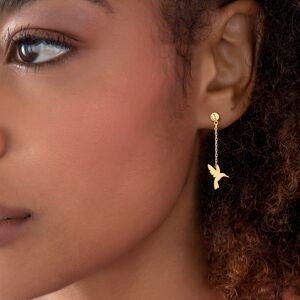 Boucles D'oreilles Plaqué Or Pendant 40mm Colibri 9*11.5mm
