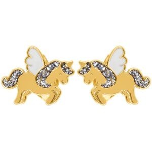 Boucles D'oreilles Or 375 Licorne Email Pailleté 8.3*6.3mm