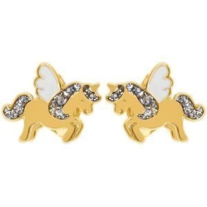 Boucles D'oreilles Or 375 Licorne Email Pailleté 8.3*6.3mm