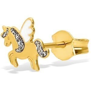 Boucles D'oreilles Or 375 Licorne Email Pailleté 8.3*6.3mm