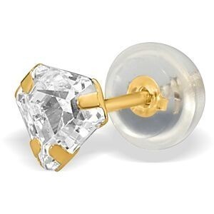 Boucles D'oreilles Or 375 Zirconium 5mm Forme Diamant 3 Griffes Fermoir Or 375 Silicone