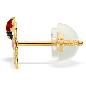 Boucles D'oreilles Or 375 Fleur Coccinelle Email Multicol 7.5mm Fermoir Or 375 Silicone