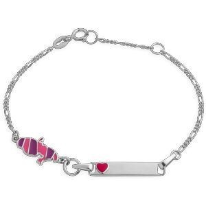 Bracelet Identité Argent 925 Email Carte Matinique Cœur 7*11mm 14  à 16cm