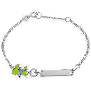 Bracelet Identité Argent 925 Email Carte Guadeloupe Colibri 10*7mm 14  à 16cm