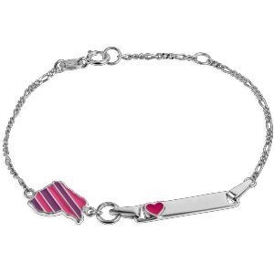 Bracelet Identité Argent 925 Email Carte Guyane Cœur 9*12mm 14  à 16cm