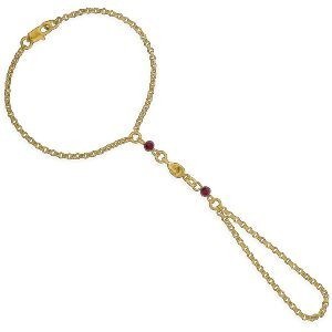 Chaîne Main Plaqué Or Nœud Forçat Antillais 5mm Cristal Grenat 4.5mm 20cm