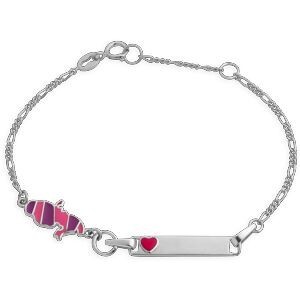 Bracelet Identité Argent 925 Email Carte Matinique Cœur 7*11mm 14  à 16cm