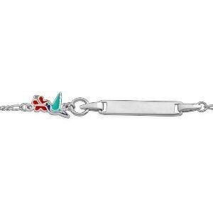 Bracelet Identité Argent 925 Email Colibri Hibiscus 10*7mm 14 A 16cm