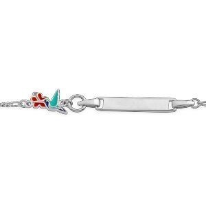 Bracelet Identité Argent 925 Email Colibri Hibiscus 10*7mm 14 A 16cm