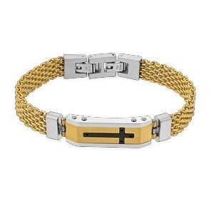 Bracelet Acier Tricolore Croix 9.5mm 21  à 22cm