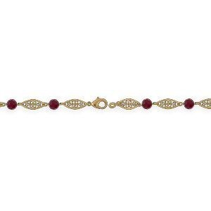 Bracelet Plaqué Or Maille Filigrane 6mm Cristal Grenat 5.5mm 19cm