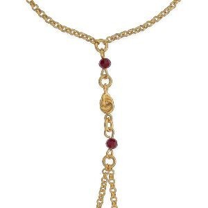Chaîne Main Plaqué Or Nœud Forçat Antillais 5mm Cristal Grenat 4.5mm 20cm