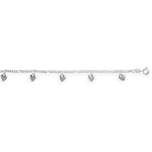 Chaîne Cheville Argent 925 2.2mm 23  à 25cm Coeurs 6*11mm