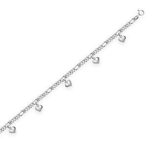 Chaîne Cheville Argent 925 2.2mm 23  à 25cm Coeurs 6*11mm