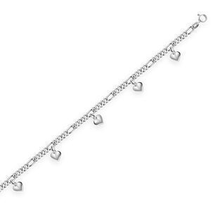 Chaîne Cheville Argent 925 2.2mm 23  à 25cm Coeurs 6*11mm