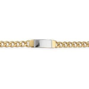 Bracelet Acier Bicolore 21cm Maille Gourmette 10mm Plaque 43.5*12mm