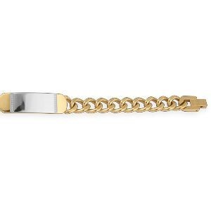 Bracelet Acier Bicolore 21cm Maille Gourmette 10mm Plaque 43.5*12mm