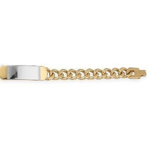 Bracelet Acier Bicolore 21cm Maille Gourmette 10mm Plaque 43.5*12mm