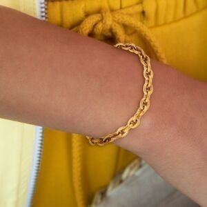 Bracelet Acier Jaune Maille Jaseron 7mm 20cm