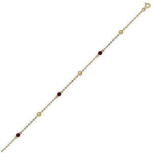 Bracelet Or 750 Forçat Cristal Grenat 3mm Boules 3mm 18cm