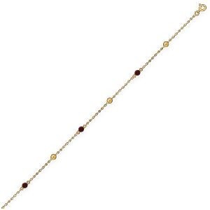 Bracelet Or 750 Forçat Cristal Grenat 3mm Boules 3mm 18cm