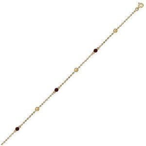 Bracelet Or 750 Forçat Cristal Grenat 3mm Boules 3mm 18cm