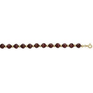 Bracelet Or 750 Cristal Grenat 6mm Boules 3mm 19cm