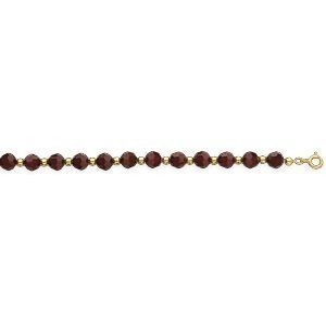 Bracelet Or 750 Cristal Grenat 6mm Boules 3mm 19cm