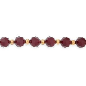 Bracelet Or 750 Cristal Grenat 8mm Grain D'or 4mm 20cm