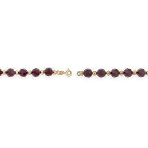 Bracelet Or 750 Cristal Grenat 8mm Grain D'or 4mm 20cm