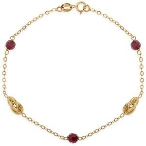 Bracelet Or 750 Nœuds Forçat Antillais 4*6mm Cristal Grenat 4mm 18cm
