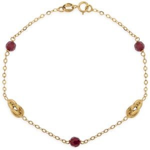 Bracelet Or 750 Nœuds Forçat Antillais 4*6mm Cristal Grenat 4mm 18cm