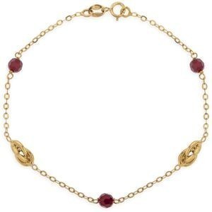 Bracelet Or 750 Nœuds Forçat Antillais 4*6mm Cristal Grenat 4mm 18cm