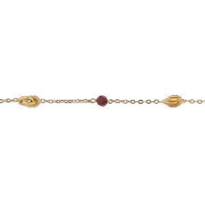 Bracelet Or 750 Nœuds Forçat Antillais 4*6mm Cristal Grenat 4mm 18cm