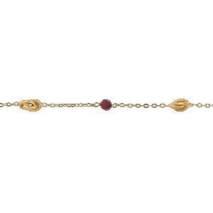 Bracelet Or 750 Nœuds Forçat Antillais 4*6mm Cristal Grenat 4mm 18cm