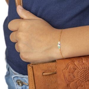 Bracelet Plume Email Multicolore 4.8*11mm Or 375 Chaîne 0.8mm 14  à 16cm
