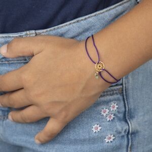 Bracelet Or 375 Attrape Rêve 8.5*17mm Email Couleurs Zircon Rose Cordon Mauve 16cm