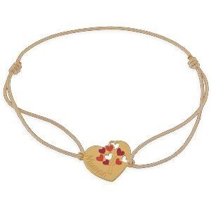 Bracelet Or 375 Cœur Maman Arbre de Vie Email 14*12mm Cordon Beige 18cm