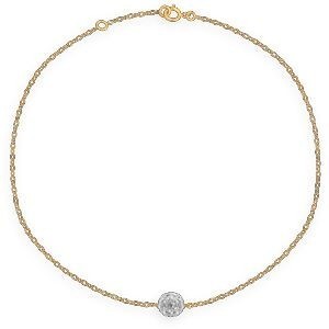 Chaîne Cheville Or 375 25  à 27cm Maille Forçat 1.5mm Boule Strass 6mm
