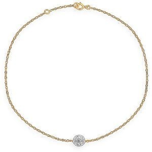 Chaîne Cheville Or 375 25  à 27cm Maille Forçat 1.5mm Boule Strass 6mm