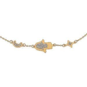 Bracelet Or 750 Chaîne Forçat Diamanté 0.80mm Main Fatma Lune Etoile Pailleté 17  à 19cm