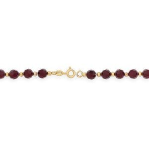 Bracelet Or 375 Boules 3mm Cristal Grenat 6mm 19cm