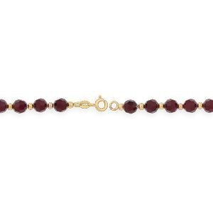 Bracelet Or 375 Boules 3mm Cristal Grenat 6mm 19cm