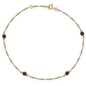Chaîne Cheville Or 375 23  à 25cm Cristal Grenat 4mm