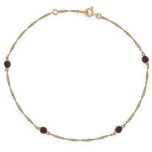 Chaîne Cheville Or 375 23  à 25cm Cristal Grenat 4mm