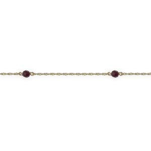 Chaîne Cheville Or 375 23  à 25cm Cristal Grenat 4mm