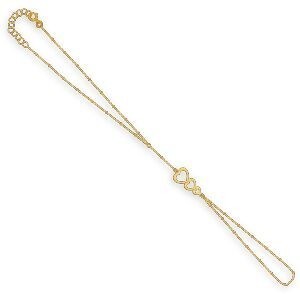 Chaîne Main Or 375 0.7mm 15  à 18cm Grain D'or 1.5mm Coeurs 8.5*20mm